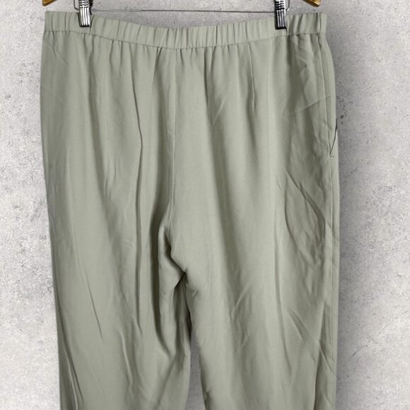 Eileen Fisher 100% Silk White Elastic Waist Pants Womens Size Large Straight - Picture 9 of 11